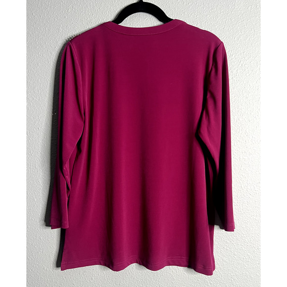 Susan Graver Artisan Womens Small Fuscia Jeweled Shoulder V- Neck Blouse Career - Picture 3 of 11